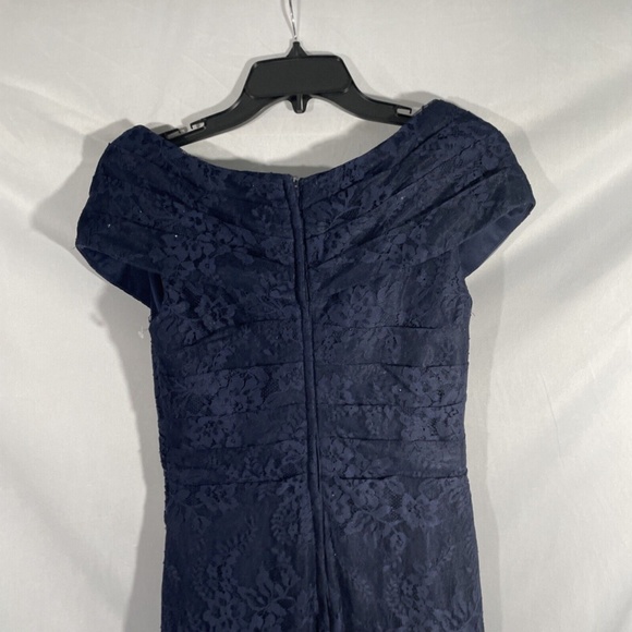 NEW La Femme [ 8 ] Portrait Neck Sparkle Lace Gown‎ in Navy Blue - Picture 11 of 12
